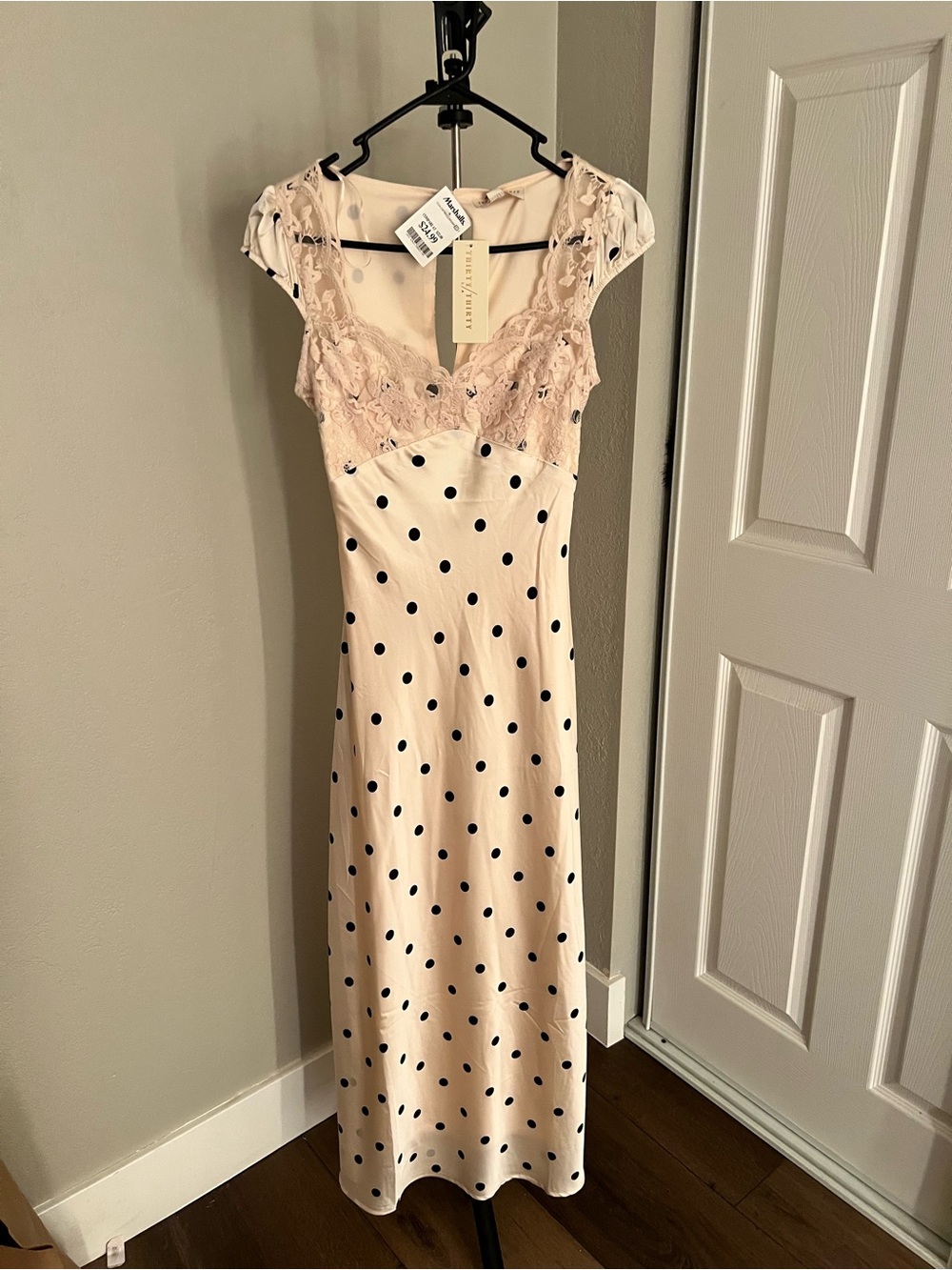 Lilya Khaki Polka Dot Lace-Trim Midi Dress - Women